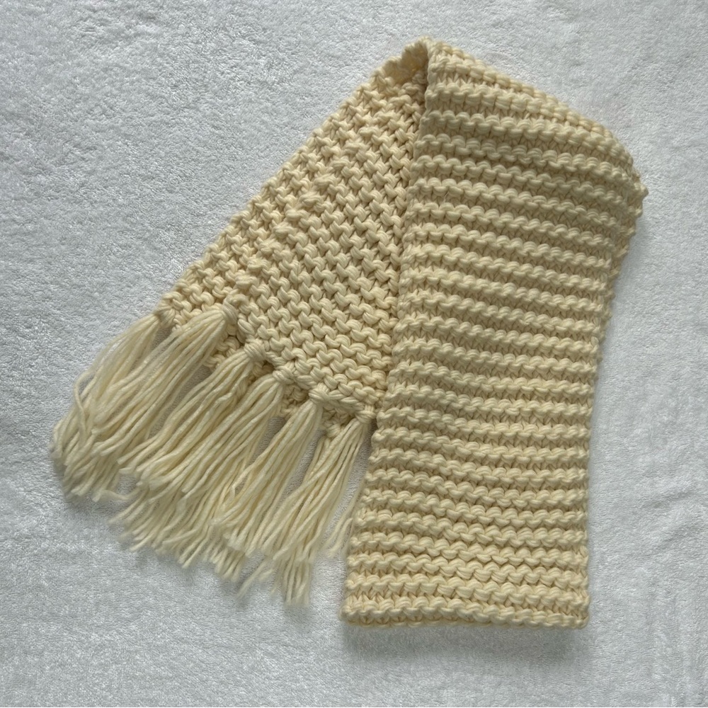 Cream Knit Scarf with Fringe